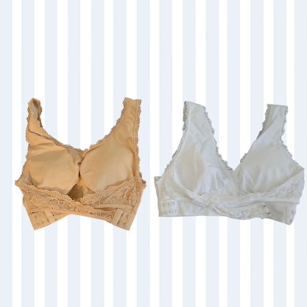 Lace Trimmed Bralette White and Tan